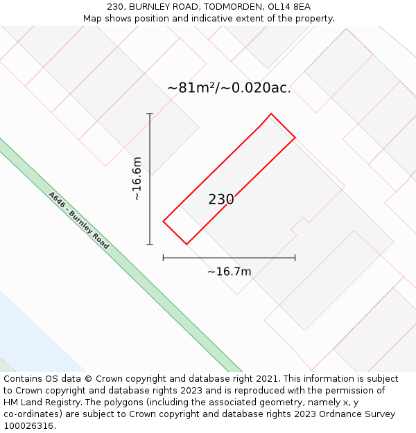 230, BURNLEY ROAD, TODMORDEN, OL14 8EA: Plot and title map