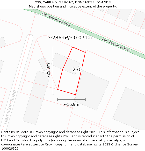 230, CARR HOUSE ROAD, DONCASTER, DN4 5DS: Plot and title map