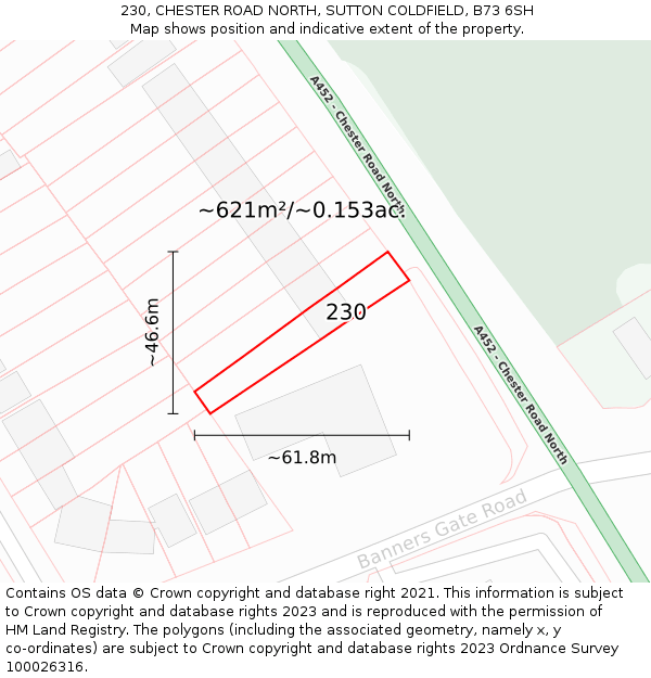 230, CHESTER ROAD NORTH, SUTTON COLDFIELD, B73 6SH: Plot and title map