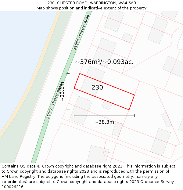 230, CHESTER ROAD, WARRINGTON, WA4 6AR: Plot and title map