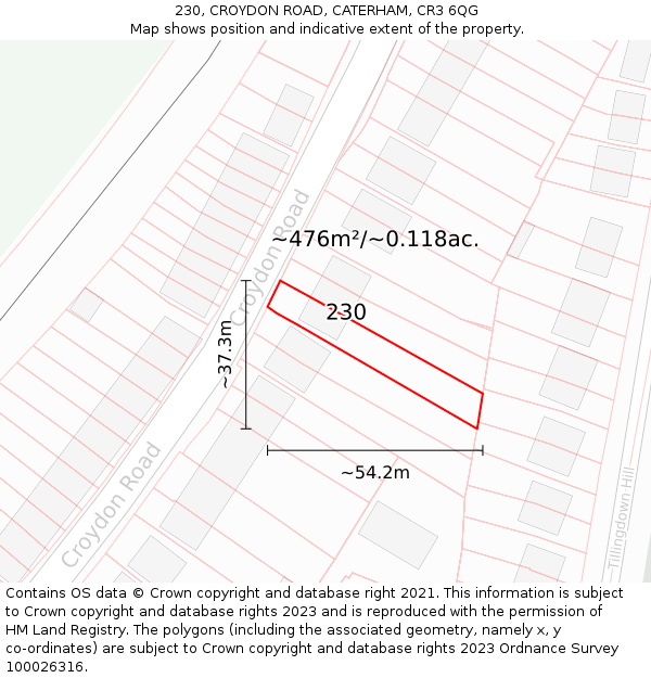 230, CROYDON ROAD, CATERHAM, CR3 6QG: Plot and title map