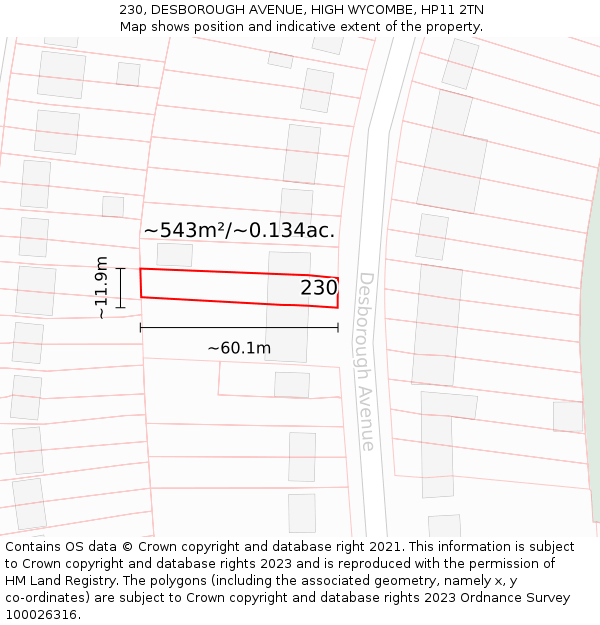 230, DESBOROUGH AVENUE, HIGH WYCOMBE, HP11 2TN: Plot and title map