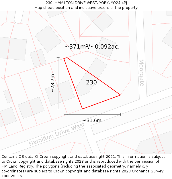 230, HAMILTON DRIVE WEST, YORK, YO24 4PJ: Plot and title map