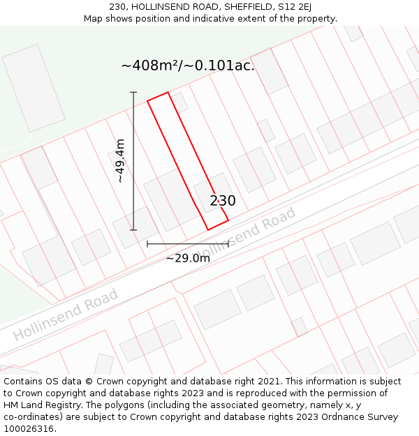 230, HOLLINSEND ROAD, SHEFFIELD, S12 2EJ: Plot and title map