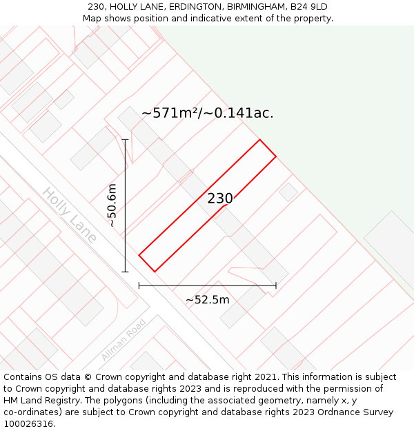 230, HOLLY LANE, ERDINGTON, BIRMINGHAM, B24 9LD: Plot and title map