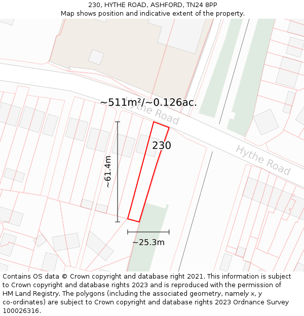 230, HYTHE ROAD, ASHFORD, TN24 8PP: Plot and title map