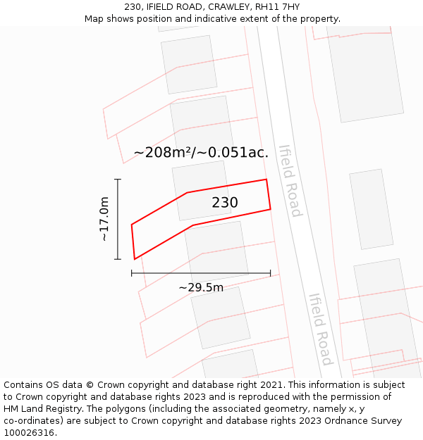 230, IFIELD ROAD, CRAWLEY, RH11 7HY: Plot and title map