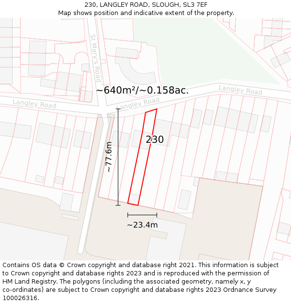 230, LANGLEY ROAD, SLOUGH, SL3 7EF: Plot and title map