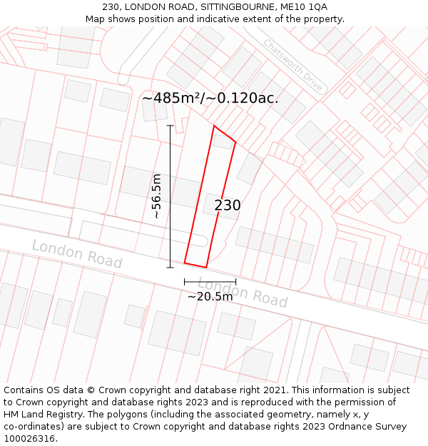 230, LONDON ROAD, SITTINGBOURNE, ME10 1QA: Plot and title map