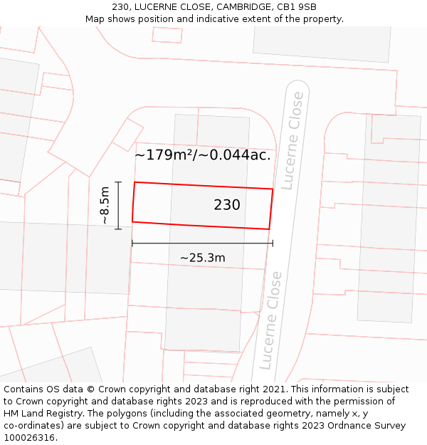 230, LUCERNE CLOSE, CAMBRIDGE, CB1 9SB: Plot and title map