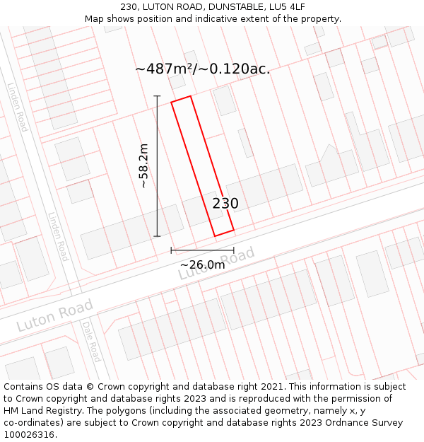 230, LUTON ROAD, DUNSTABLE, LU5 4LF: Plot and title map