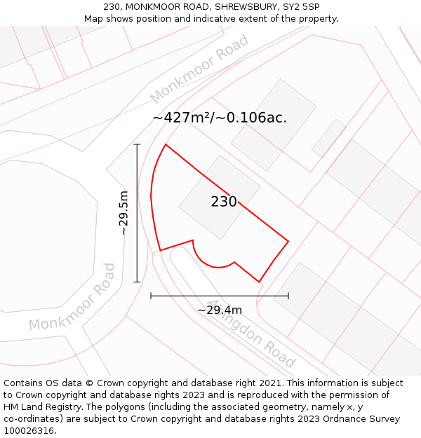 230, MONKMOOR ROAD, SHREWSBURY, SY2 5SP: Plot and title map