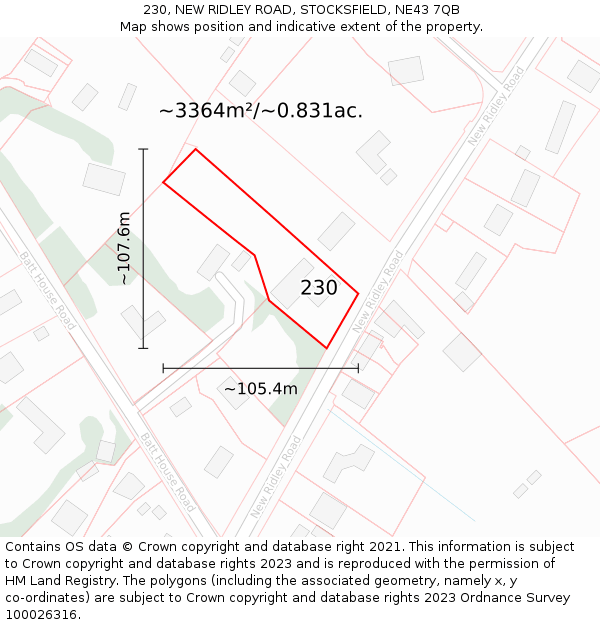 230, NEW RIDLEY ROAD, STOCKSFIELD, NE43 7QB: Plot and title map