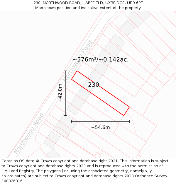 230, NORTHWOOD ROAD, HAREFIELD, UXBRIDGE, UB9 6PT: Plot and title map