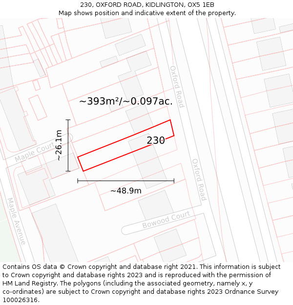 230, OXFORD ROAD, KIDLINGTON, OX5 1EB: Plot and title map