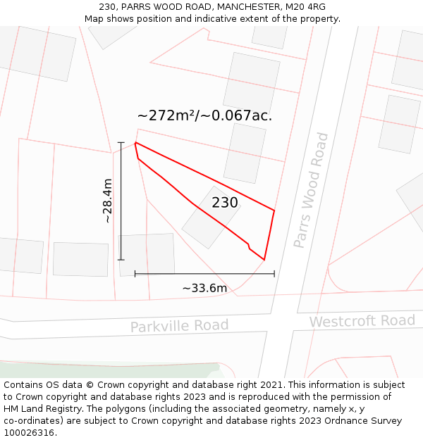 230, PARRS WOOD ROAD, MANCHESTER, M20 4RG: Plot and title map