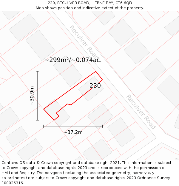 230, RECULVER ROAD, HERNE BAY, CT6 6QB: Plot and title map