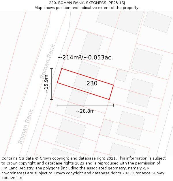 230, ROMAN BANK, SKEGNESS, PE25 1SJ: Plot and title map