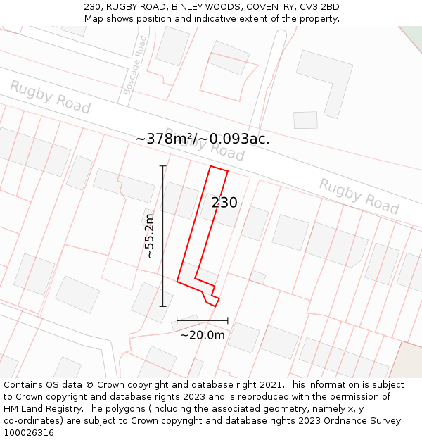 230, RUGBY ROAD, BINLEY WOODS, COVENTRY, CV3 2BD: Plot and title map