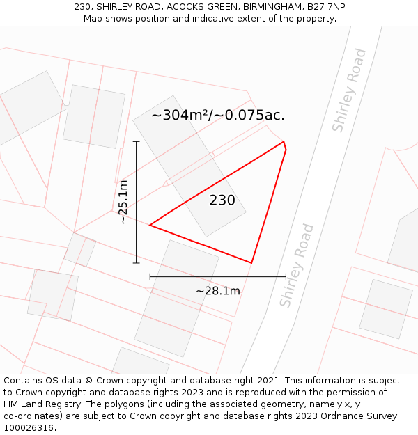 230, SHIRLEY ROAD, ACOCKS GREEN, BIRMINGHAM, B27 7NP: Plot and title map