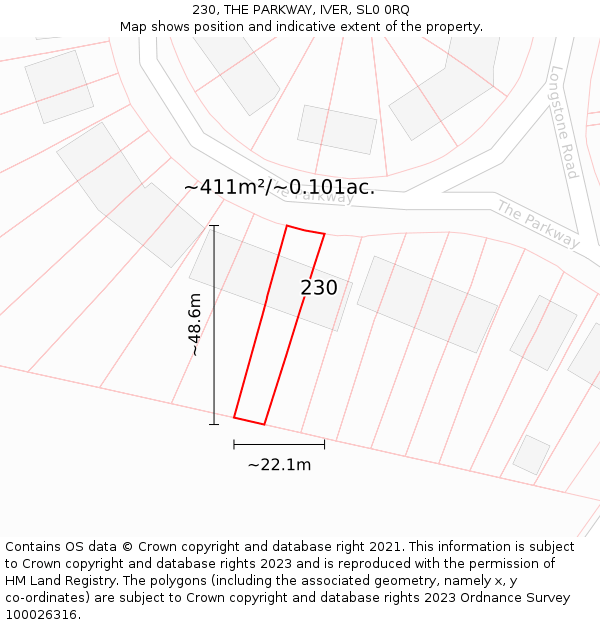 230, THE PARKWAY, IVER, SL0 0RQ: Plot and title map