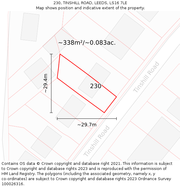 230, TINSHILL ROAD, LEEDS, LS16 7LE: Plot and title map