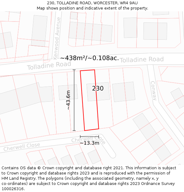 230, TOLLADINE ROAD, WORCESTER, WR4 9AU: Plot and title map