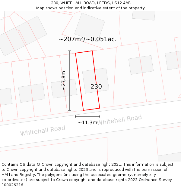 230, WHITEHALL ROAD, LEEDS, LS12 4AR: Plot and title map