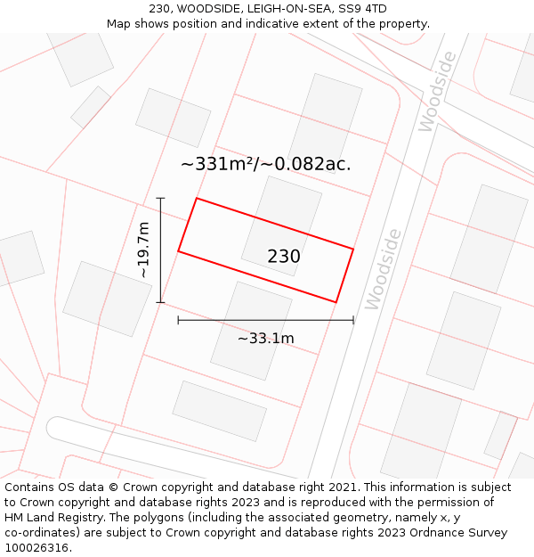 230, WOODSIDE, LEIGH-ON-SEA, SS9 4TD: Plot and title map