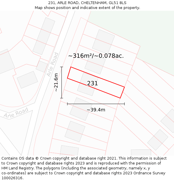 231, ARLE ROAD, CHELTENHAM, GL51 8LS: Plot and title map