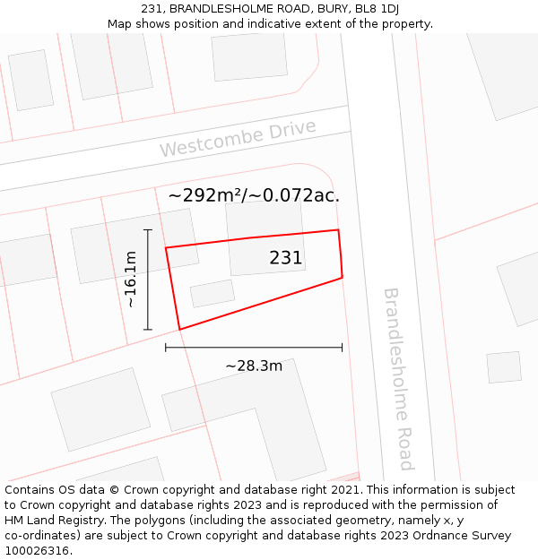 231, BRANDLESHOLME ROAD, BURY, BL8 1DJ: Plot and title map