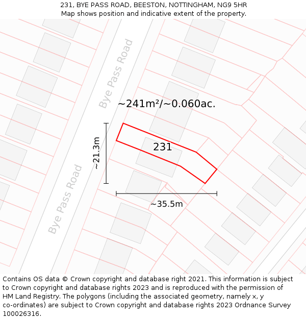 231, BYE PASS ROAD, BEESTON, NOTTINGHAM, NG9 5HR: Plot and title map