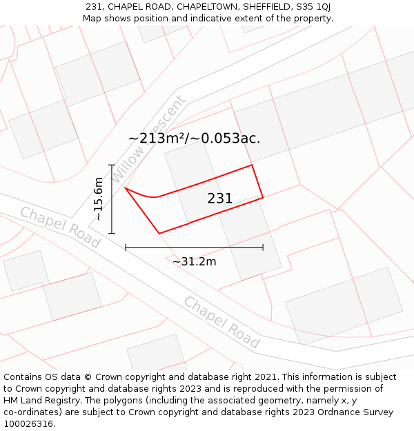 231, CHAPEL ROAD, CHAPELTOWN, SHEFFIELD, S35 1QJ: Plot and title map