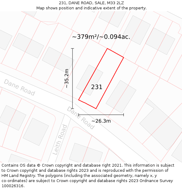 231, DANE ROAD, SALE, M33 2LZ: Plot and title map