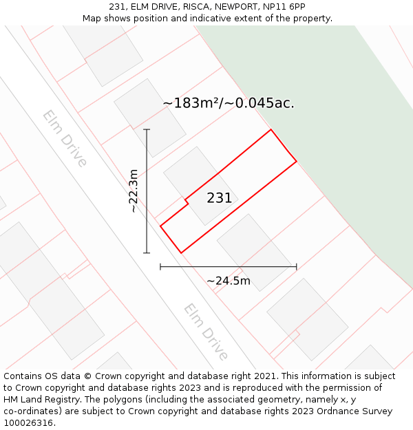 231, ELM DRIVE, RISCA, NEWPORT, NP11 6PP: Plot and title map