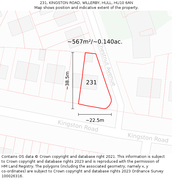231, KINGSTON ROAD, WILLERBY, HULL, HU10 6AN: Plot and title map