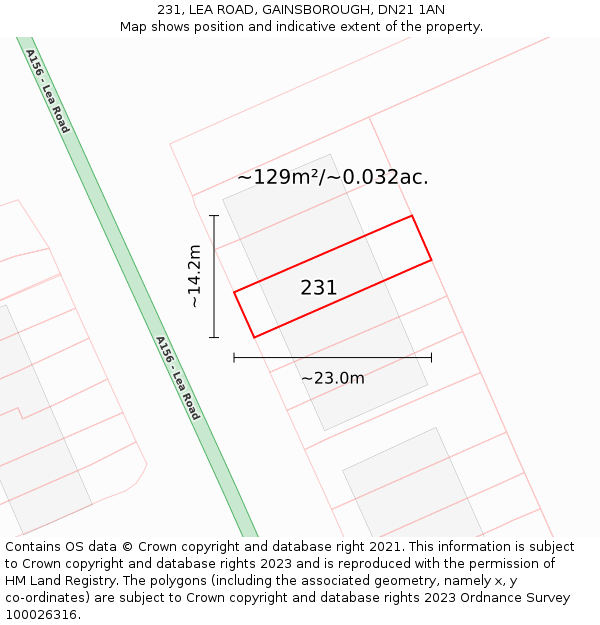 231, LEA ROAD, GAINSBOROUGH, DN21 1AN: Plot and title map