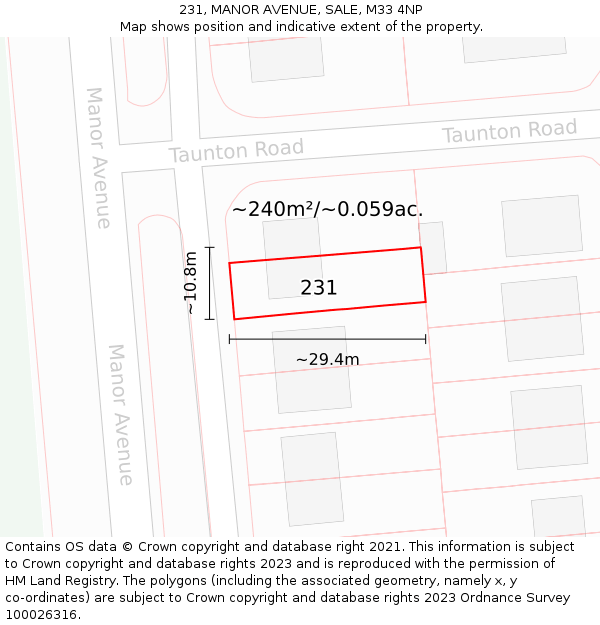 231, MANOR AVENUE, SALE, M33 4NP: Plot and title map