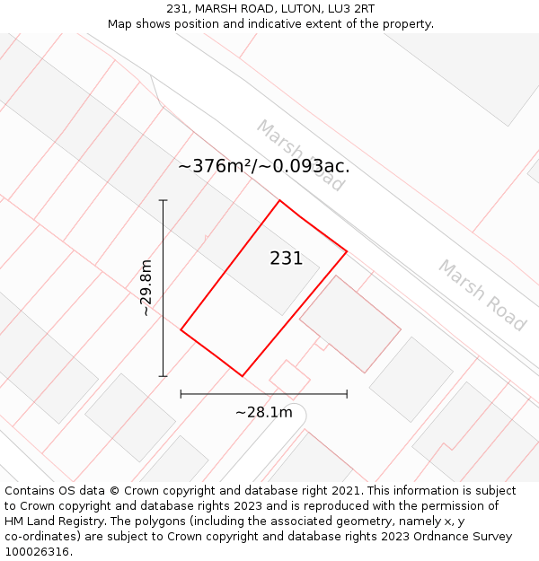 231, MARSH ROAD, LUTON, LU3 2RT: Plot and title map