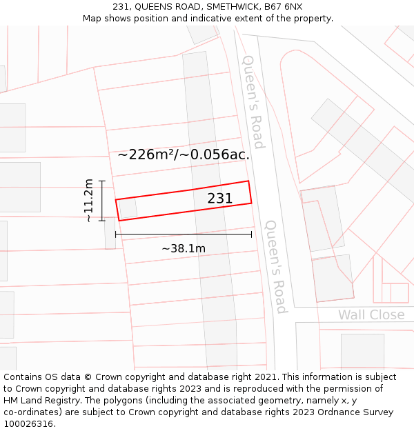 231, QUEENS ROAD, SMETHWICK, B67 6NX: Plot and title map