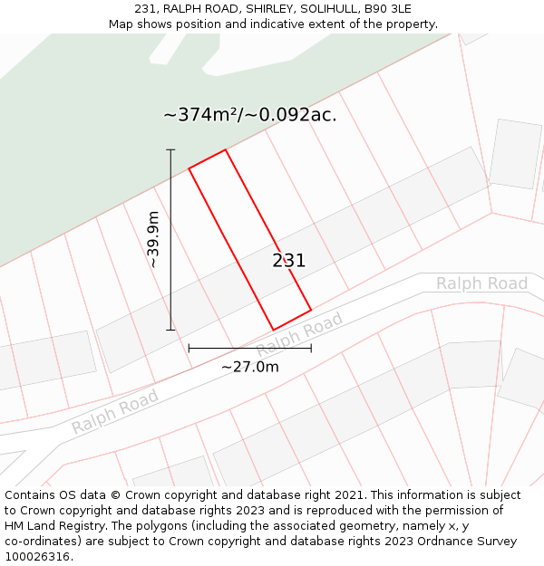 231, RALPH ROAD, SHIRLEY, SOLIHULL, B90 3LE: Plot and title map