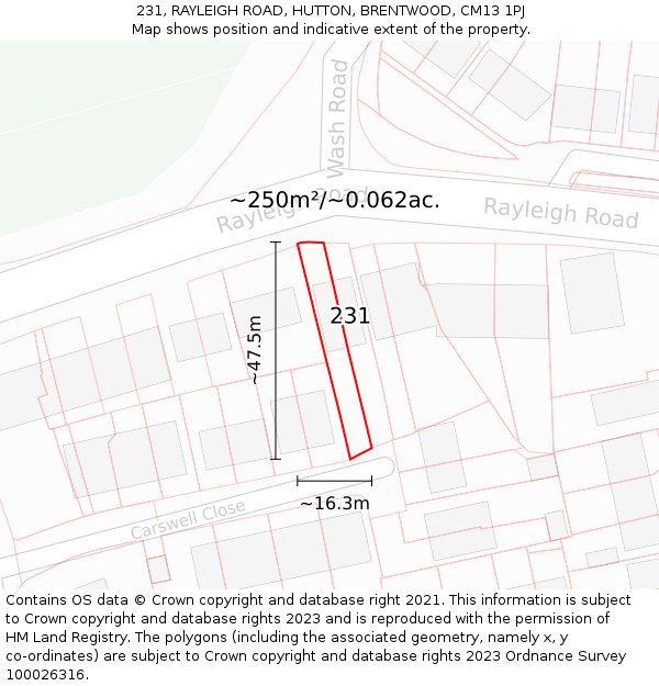 231, RAYLEIGH ROAD, HUTTON, BRENTWOOD, CM13 1PJ: Plot and title map