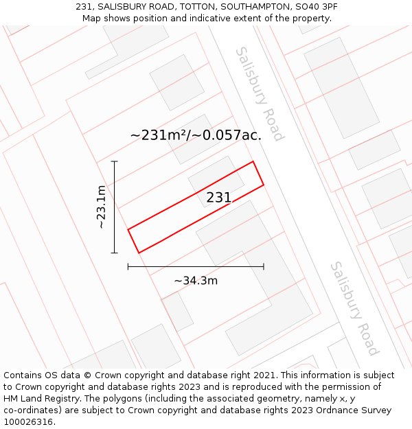 231, SALISBURY ROAD, TOTTON, SOUTHAMPTON, SO40 3PF: Plot and title map