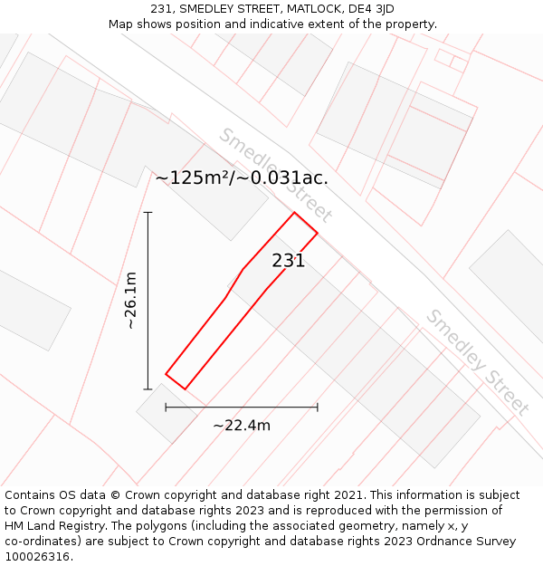 231, SMEDLEY STREET, MATLOCK, DE4 3JD: Plot and title map