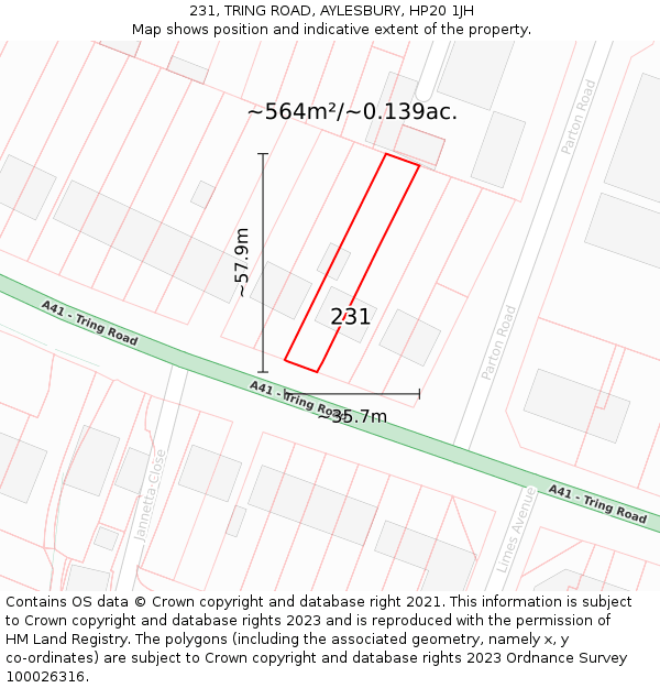 231, TRING ROAD, AYLESBURY, HP20 1JH: Plot and title map