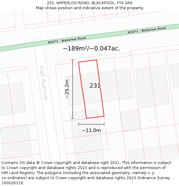 231, WATERLOO ROAD, BLACKPOOL, FY4 3AA: Plot and title map