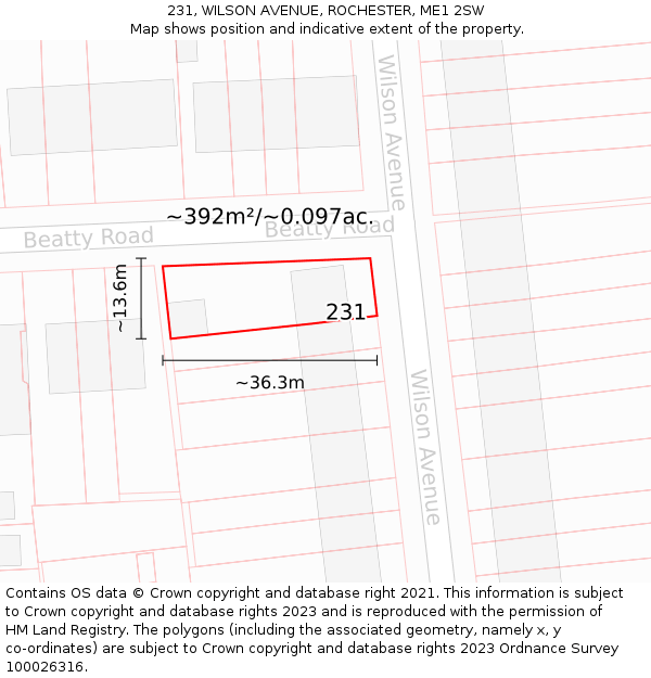 231, WILSON AVENUE, ROCHESTER, ME1 2SW: Plot and title map