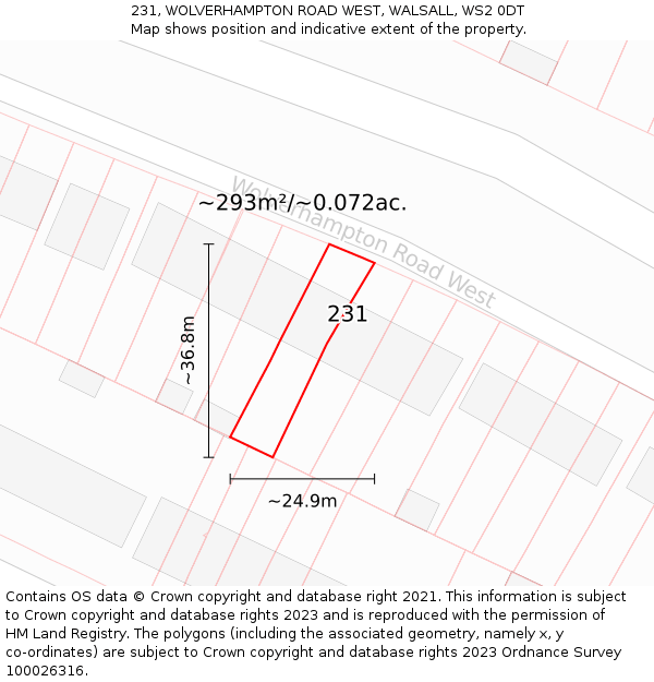 231, WOLVERHAMPTON ROAD WEST, WALSALL, WS2 0DT: Plot and title map