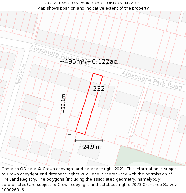 232, ALEXANDRA PARK ROAD, LONDON, N22 7BH: Plot and title map