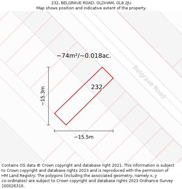 232, BELGRAVE ROAD, OLDHAM, OL8 2JU: Plot and title map